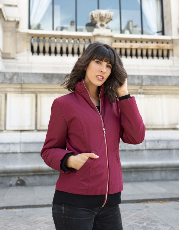 Bomber bordeaux en coton biologique et éthique doublure imprimé bouches